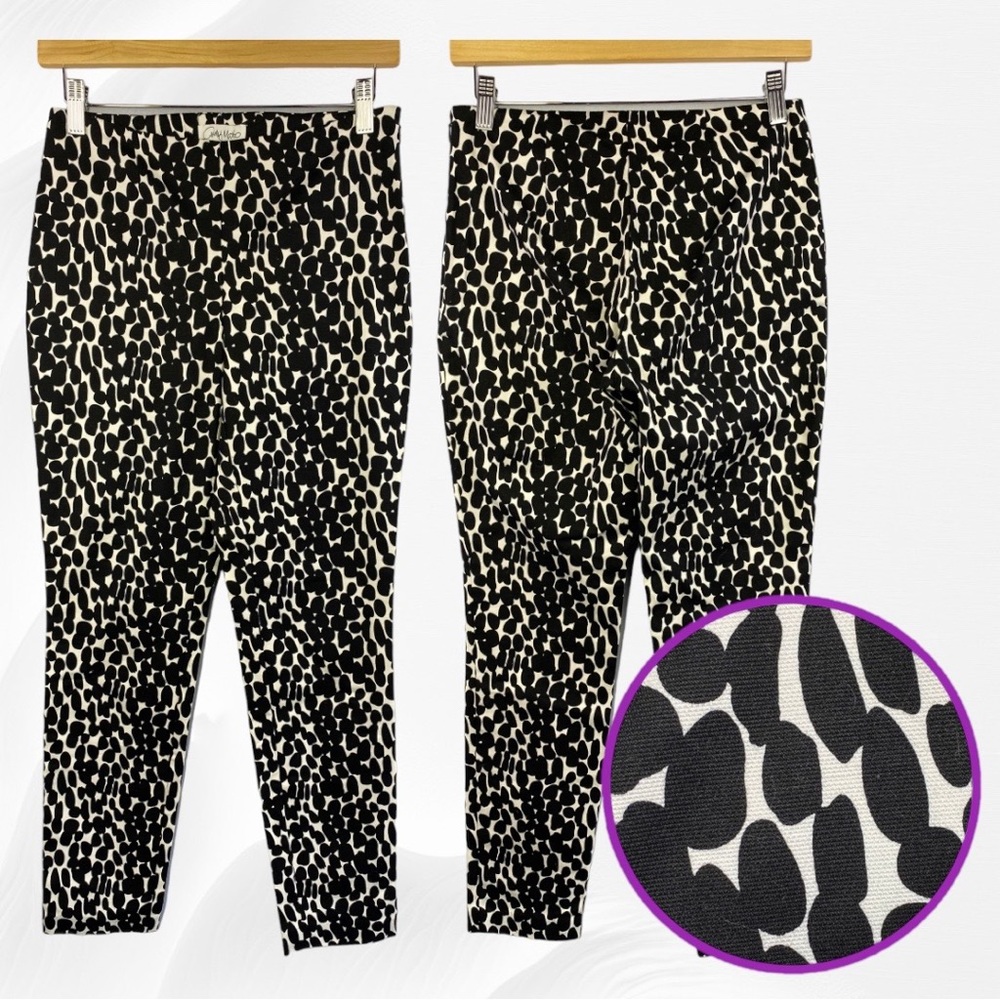 NWT Amy Matto Stitch Fix Matthew Black White Spots Dot Side Zip Straight Pants 0 - Picture 2 of 8